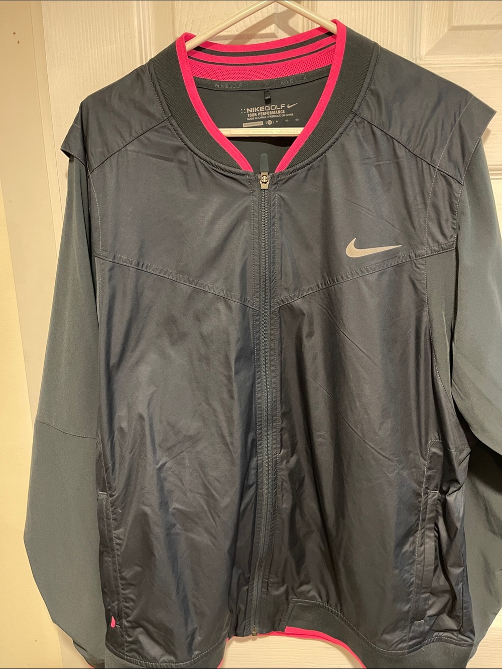 Nike Gray and Hot Pink Golf Bomber Jacket